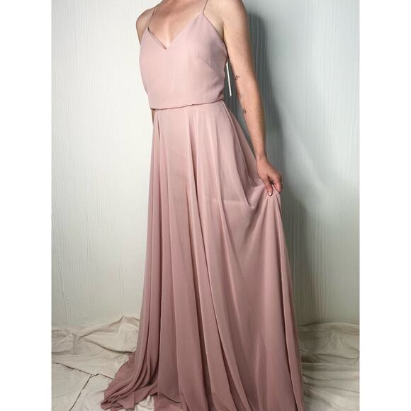 JENNY YOO Inesse Dusty Rose Blush Maxi Chiffon Gown US 2 Whipped Apricot NWT - Picture 6 of 16